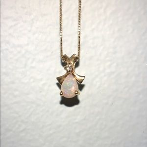14 K Gold Pearl Cut Opal with Diamond Accent